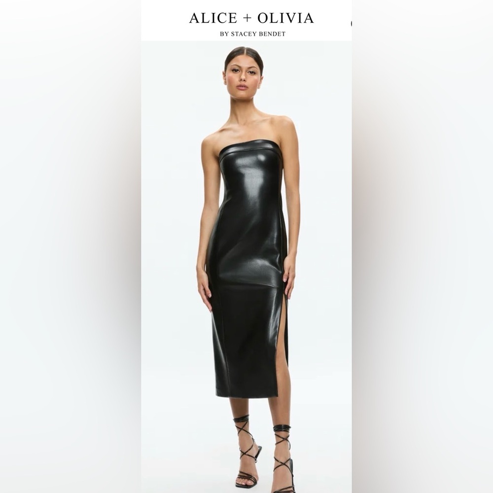 Alice + Olivia Kelly Vegan Leather High Slit Midi Dress